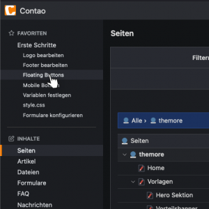 Screenshot der Contao Favoriten im Backend